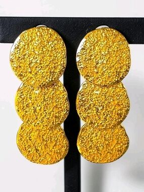 Vintage Norma Jean Textured Triple Disc Drop Statement Runway Bold Clip Earrings